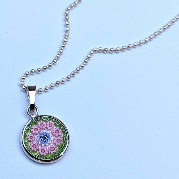 Italian Artisan Handcrafted Murano Millefiori Glass Pendant • Pink • Green - Picture 4 of 10